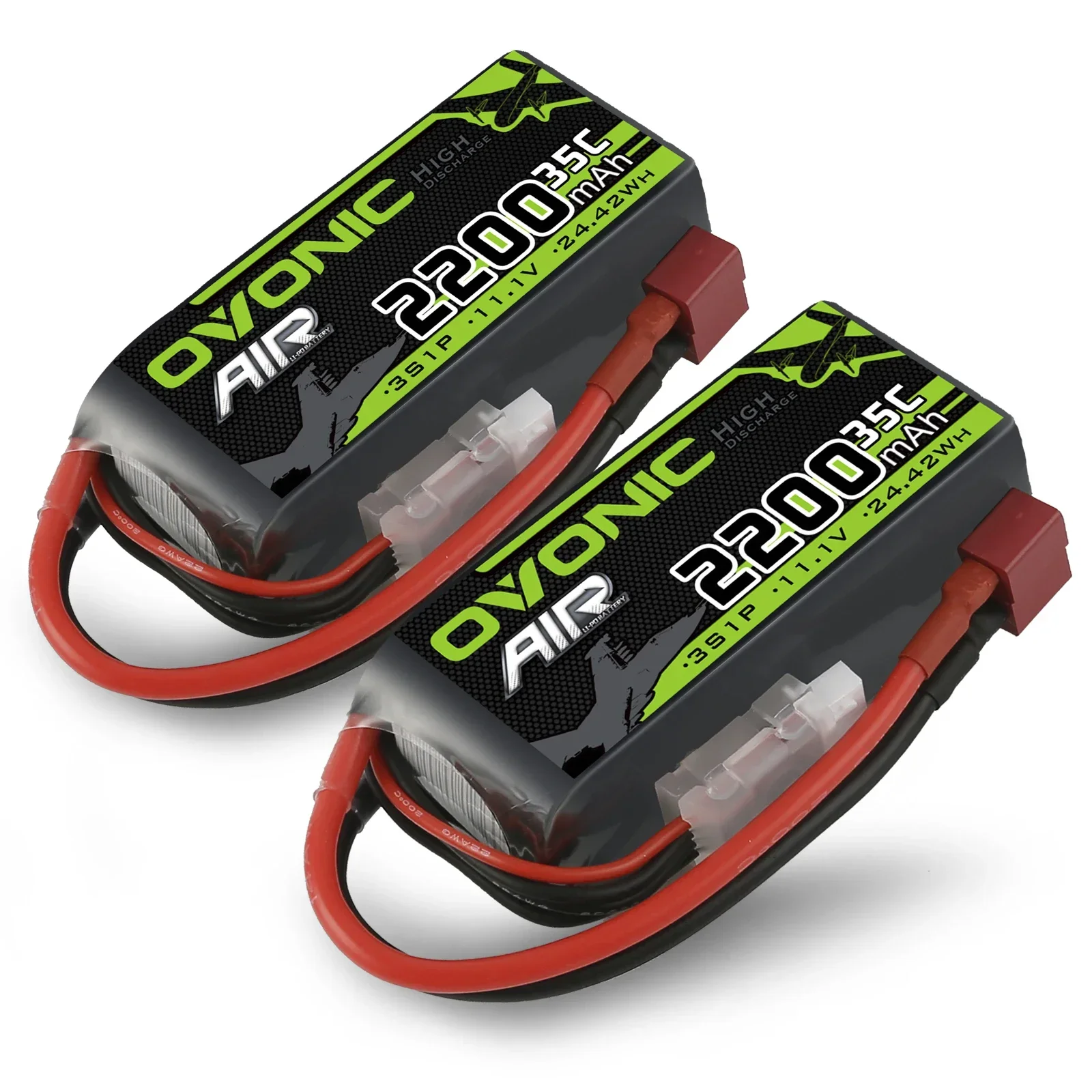 Batterie LiPo Ovonic 3S 2200mAh 11.1V 35C vue de face avec connecteurs XT60 et Deans
