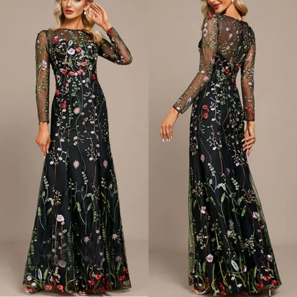 

Вечерние платья в стиле ретро с драгоценными камнями, длиной до пола, кружевное Тюлевое платье с цветочным орнаментом, атласное вечернее платье для торжественных случаев