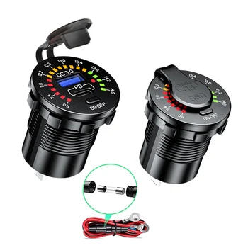 QC3.0 듀얼 USB 충전기, 12V 방수 USB PD 콘센트 고속 충전기, 온 오프 전원 스위치, 자동차 보트 오토바이 트럭 SUV용, 36W