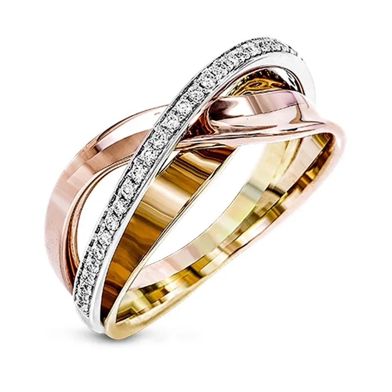 X Shape Cross Ring Women Infinity Sign Three Tone Design Wedding Shine Cubic Zircon Stone Fashion Female Jewelry