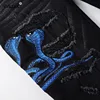 Men's Slim Fit Jeans Frayed Ripped Hole Patchwork  Snake Embroidery Denim Pants Streetwear Hip Hop Small Leg Jeans Trousers Male 5