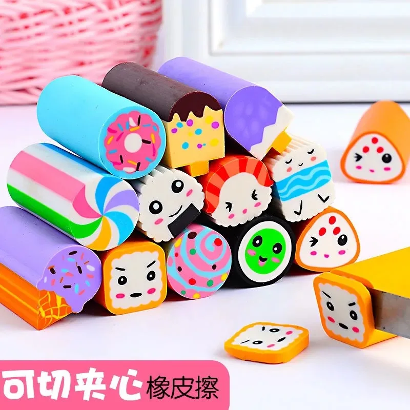 Pencil Eraser Retractable Eraser Kneadable Eraser Biscuit Eraser Plasticine Eraser 6pcs/Box Cutable Eraser Cute Toy Sushi Dessert Football Shape Eraser Pupil Prize No Debris Cute School Supplies Kawaii