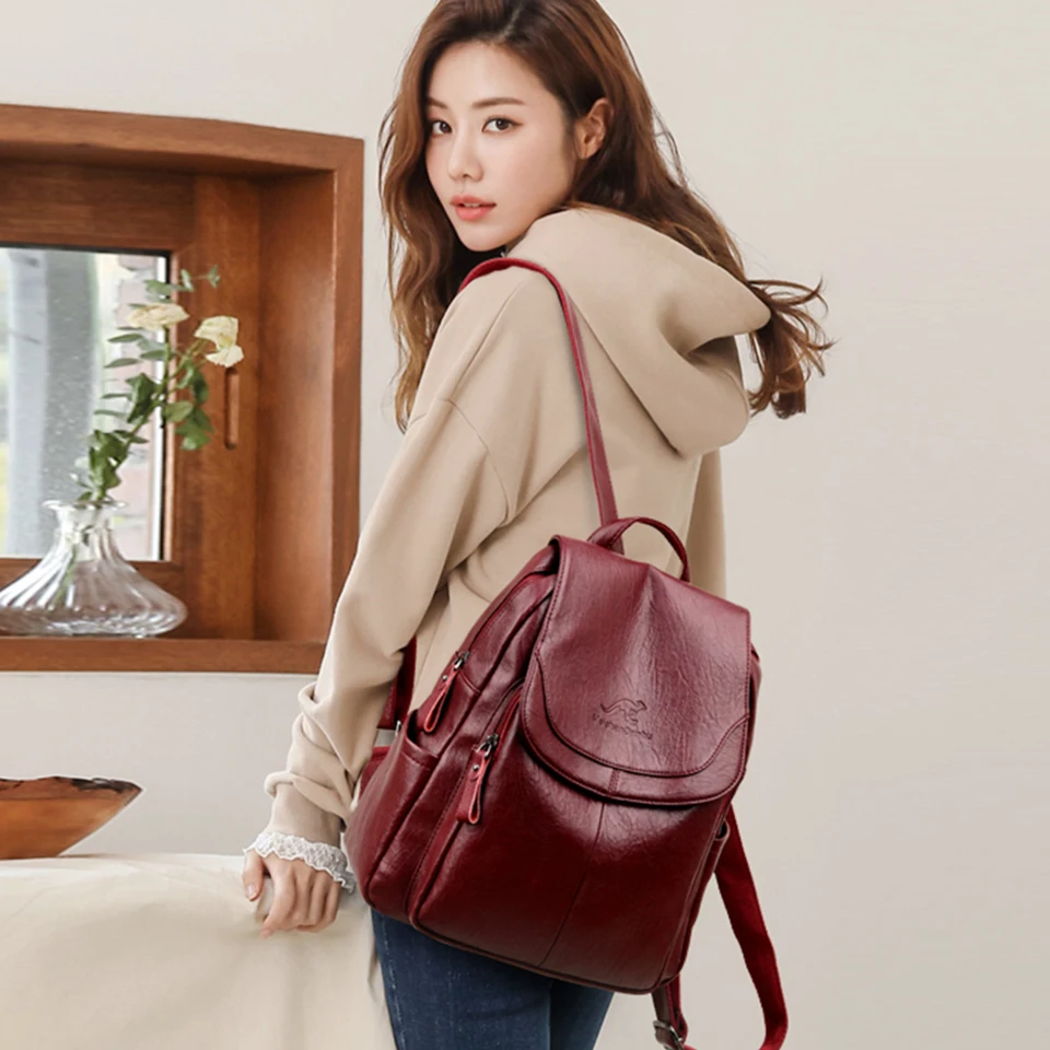 Ladies Bookbag Rucksack Women Large Capacity Backpack Purses High Quality Leather Female Vintage Bag School Bags Travel Bagpack 4
