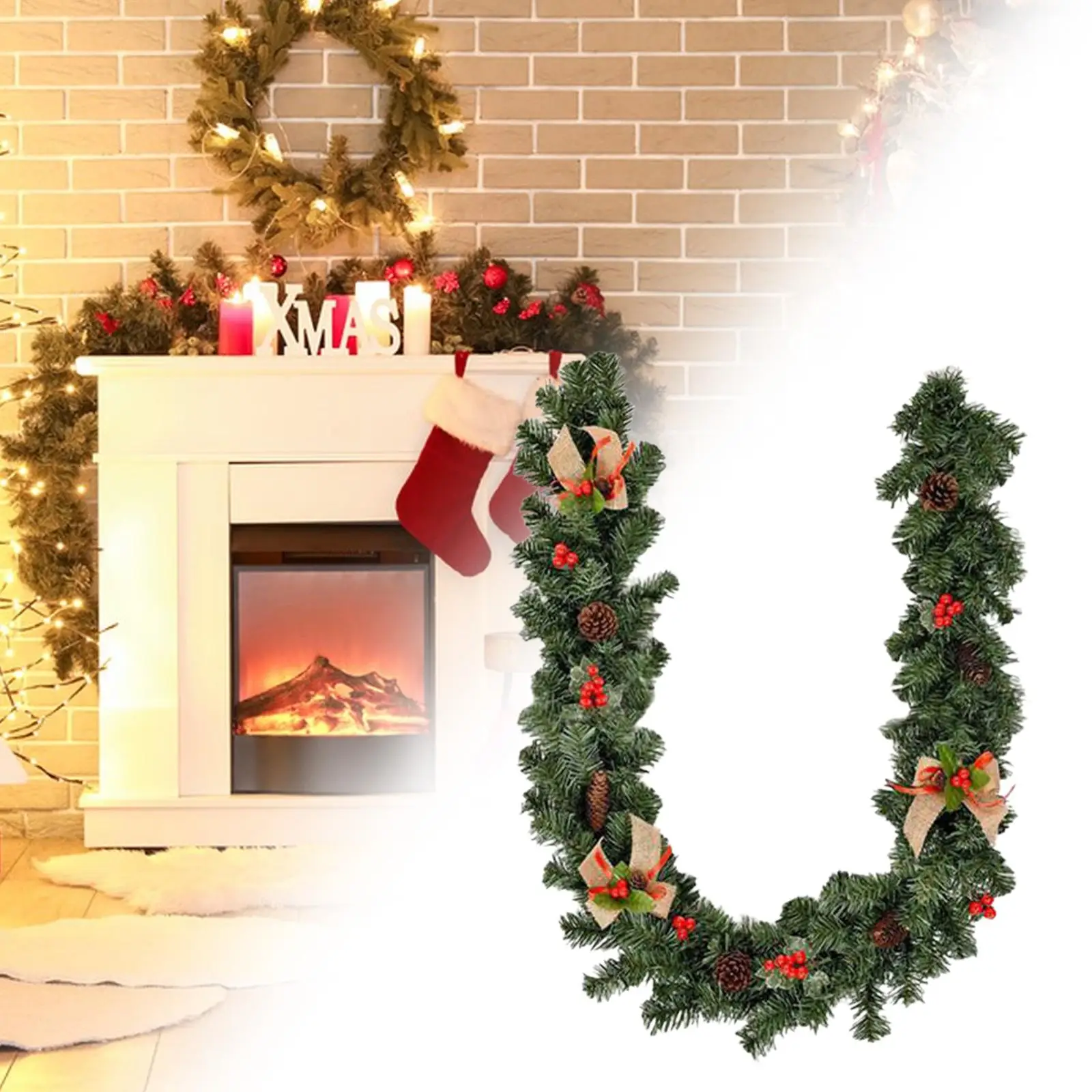 Artificial Christmas Garland Decoration 5.9ft Christmas Decoration with Pinecones for Indoor Outdoor Home Xmas Tree Gate Winter
