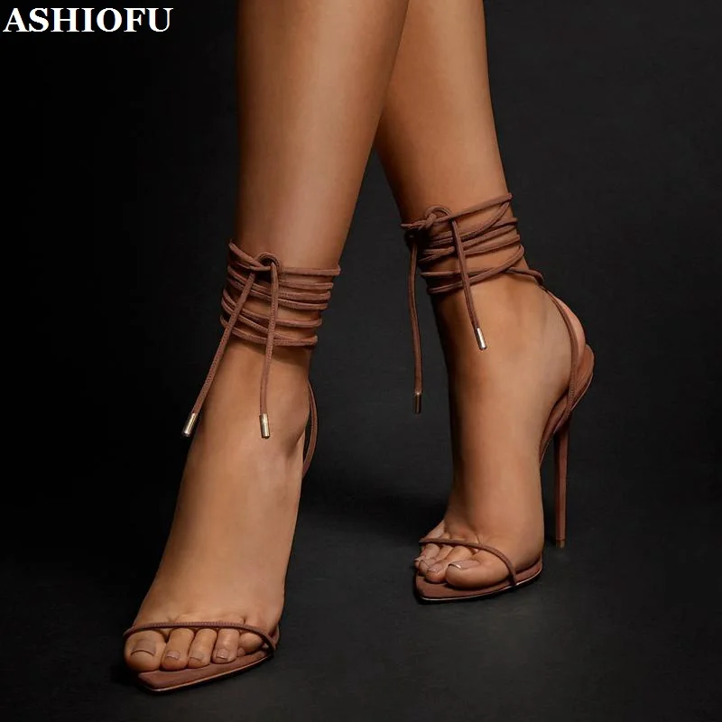 

ASHIOFU Handmade New Hot Selling Ladies High Heels Sandals Crisscross Open-toe Summer Daily Wear Evening Fashion Sexy Prom Shoes