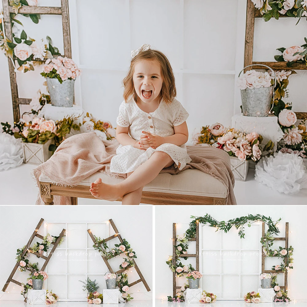 Fondali Per Scale Floreali Da Giardino Bambini Ragazze Fotografia Bambino Baby Photocall Boom Flower Doors Cake Smash Sfondi