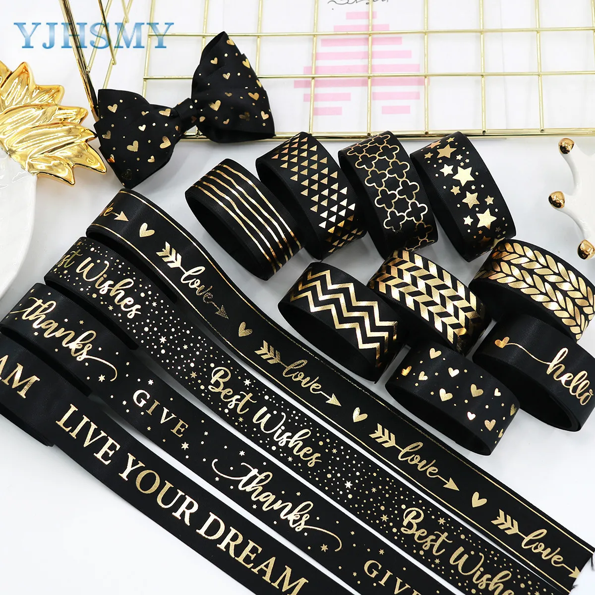 16mm Wedding Ribbon Satin I Love You/Heart Gold Foil Printed For Valentine  Gift Wrapping Wedding Decoration - AliExpress