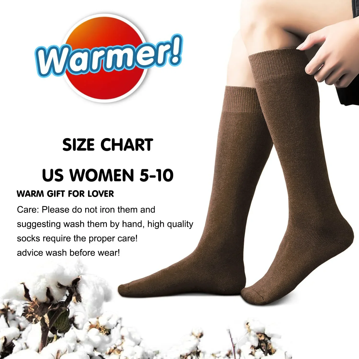 Fleece 2 Pairs Warm Knee High Socks Women Thermal Cotton Socks Hiking Work Winter Gifts Cotton Socks