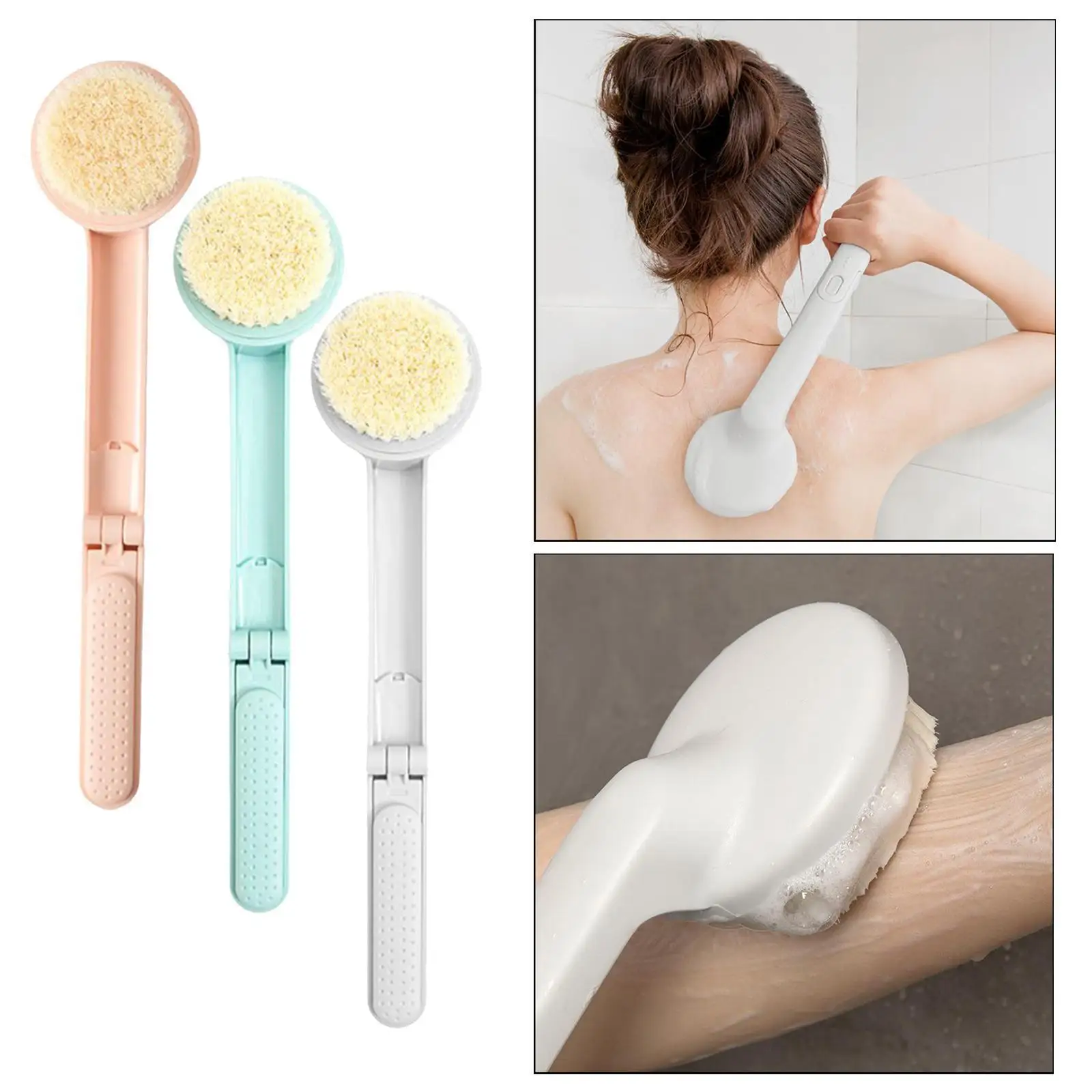 Folding Design Shower Brush Long Handle Back Spa Bath Scrubber Clean