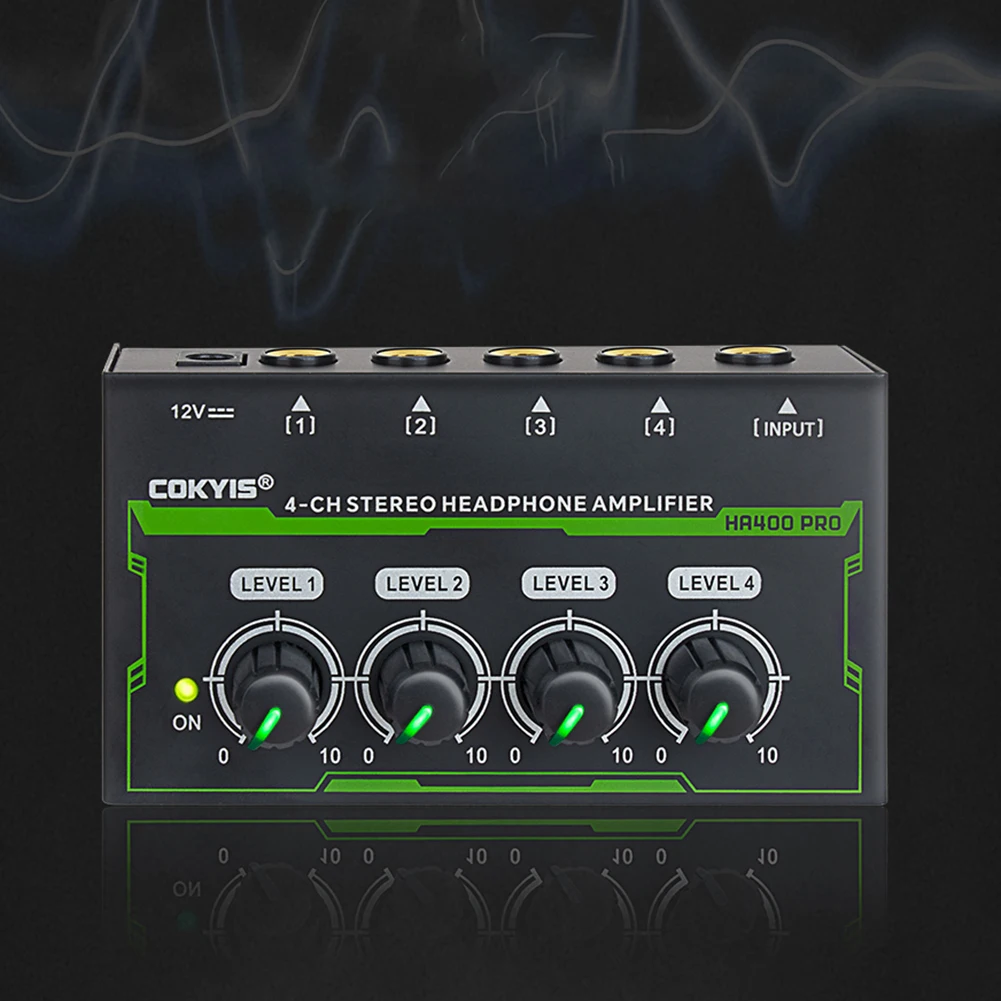 4-Channel Mini Headphone Amplifier with Power Adapter Ultra-Compact Stereo Audio Amplifier Stereo Headphone for Music