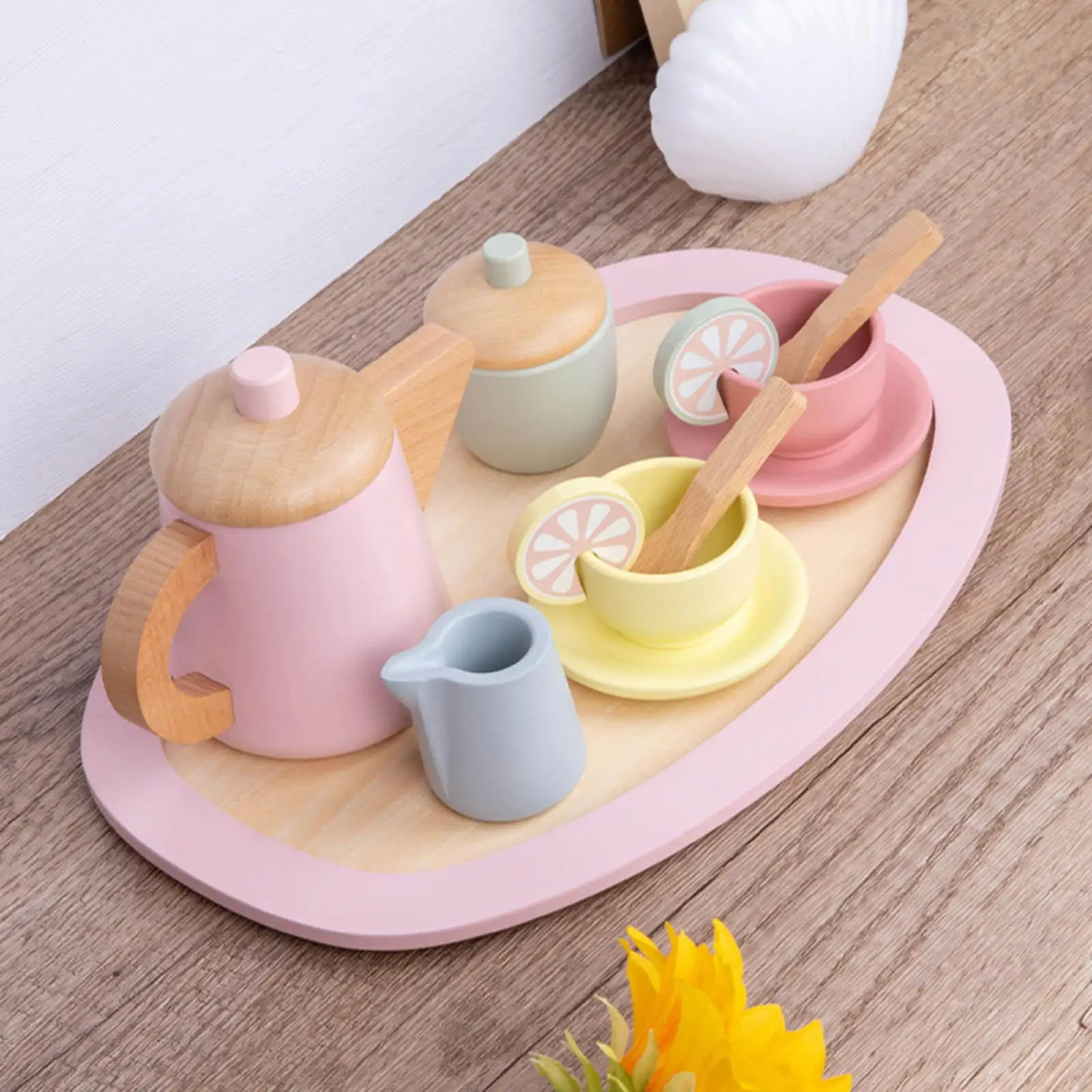 Wooden Tea Party/Cake Set Toy Pretend Play Food Learning Role Play Game Early Educational Toys For Toddlers Girls Boys Kids Gifts