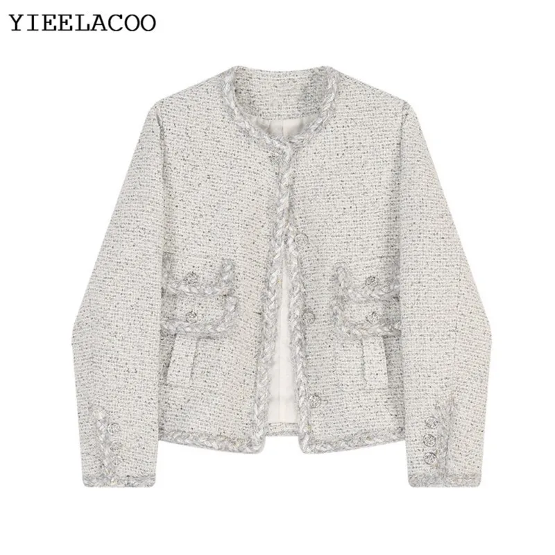 

Grey tweed jacket fragrance, autumn/winter women's jacket Coat One piece classic jacket