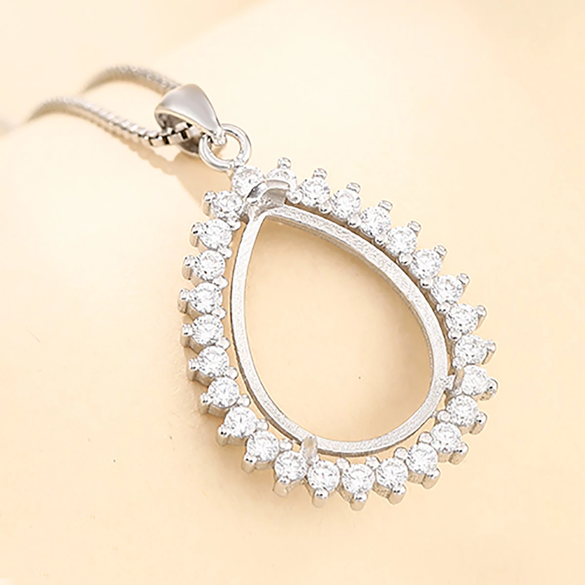 925 Sterling Silver CZ Bezel Cup Tray Pendant Setting fit 13X17mm Drop Gemstone Pendant Base Blank DIY Jewelry Making Craft