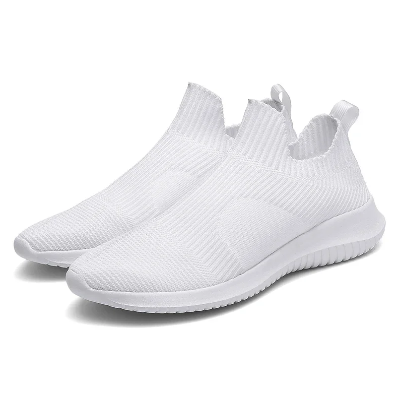 Solid White Fashion Knitting Casual Shoes Men Super Light Breathable Stretch Socks Sneakers Slip On Tenis Masculino Black Zapato
