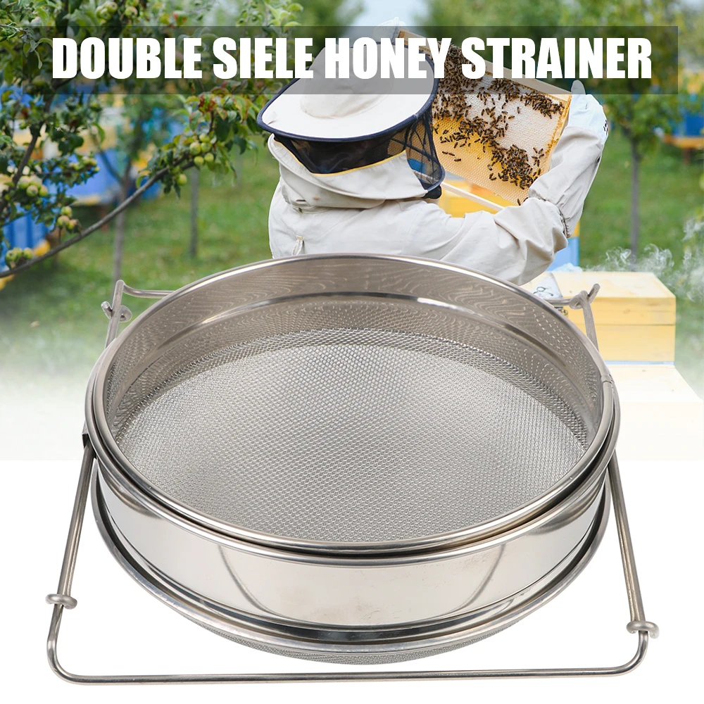 Efficient Premium Double Stainless Steel Sieve Strainer - Essential Beekeeping and Garden Supplies for High-Quality Honey Filtra