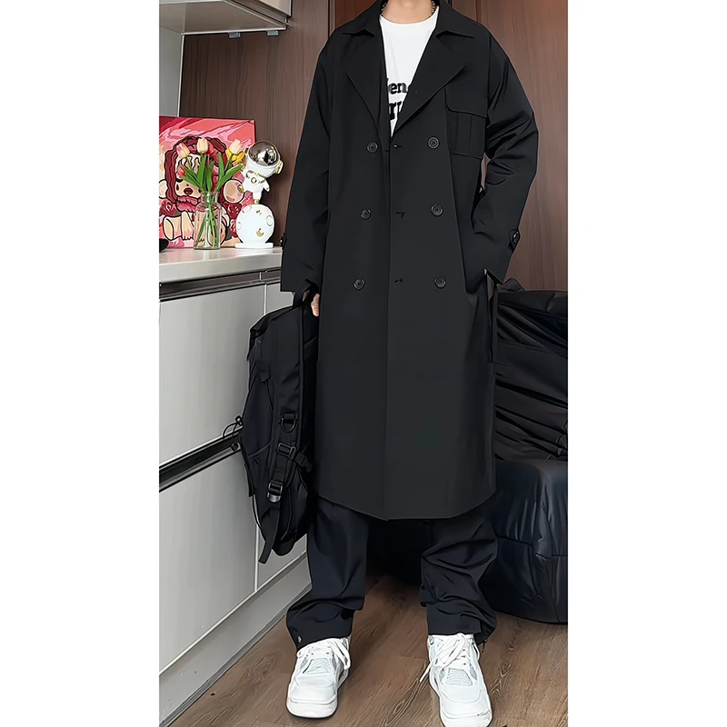 New Autumn Men Trench Coat Male Streetwear Windbreaker Trenchcoat Men's Solid Business Casual Loose Long Overcoat M-5XL