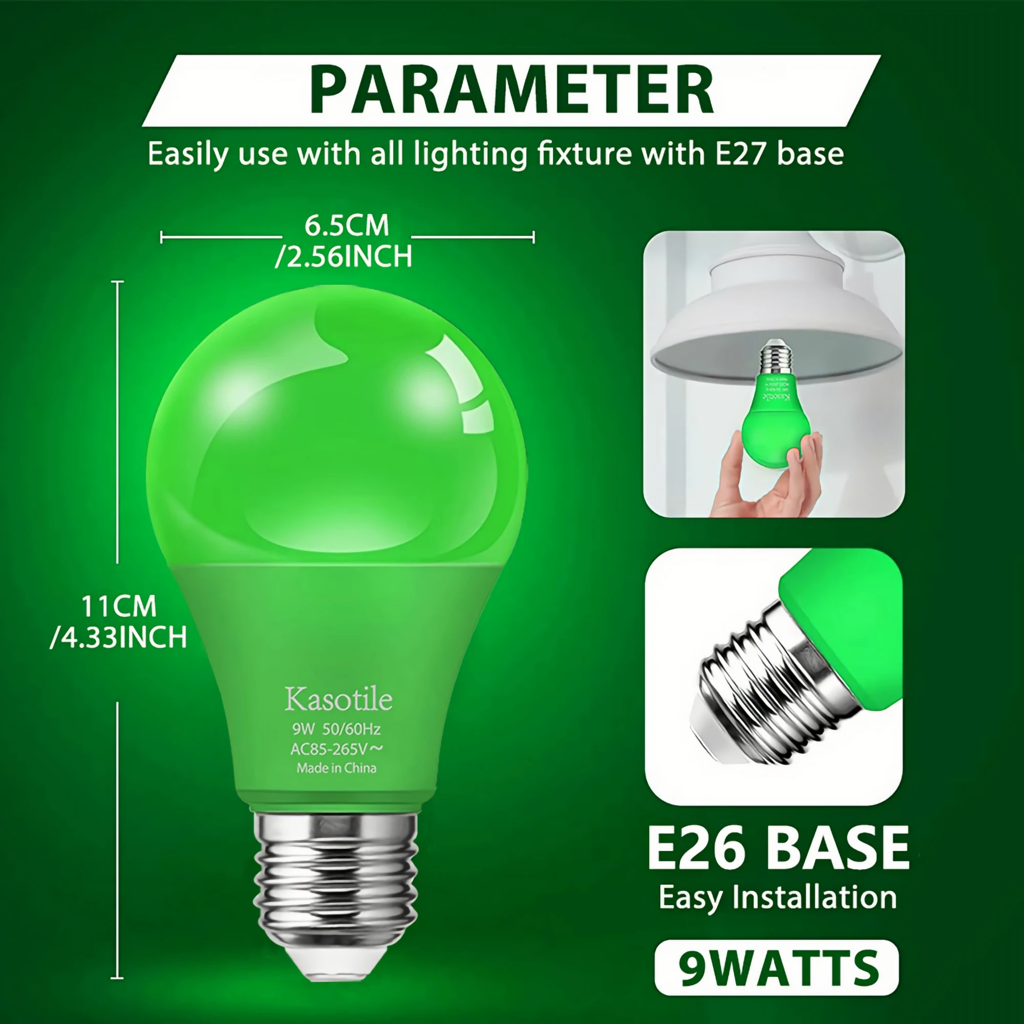 E26 Green LED Light Bulb 9W Colored Party Light – 2 Pack