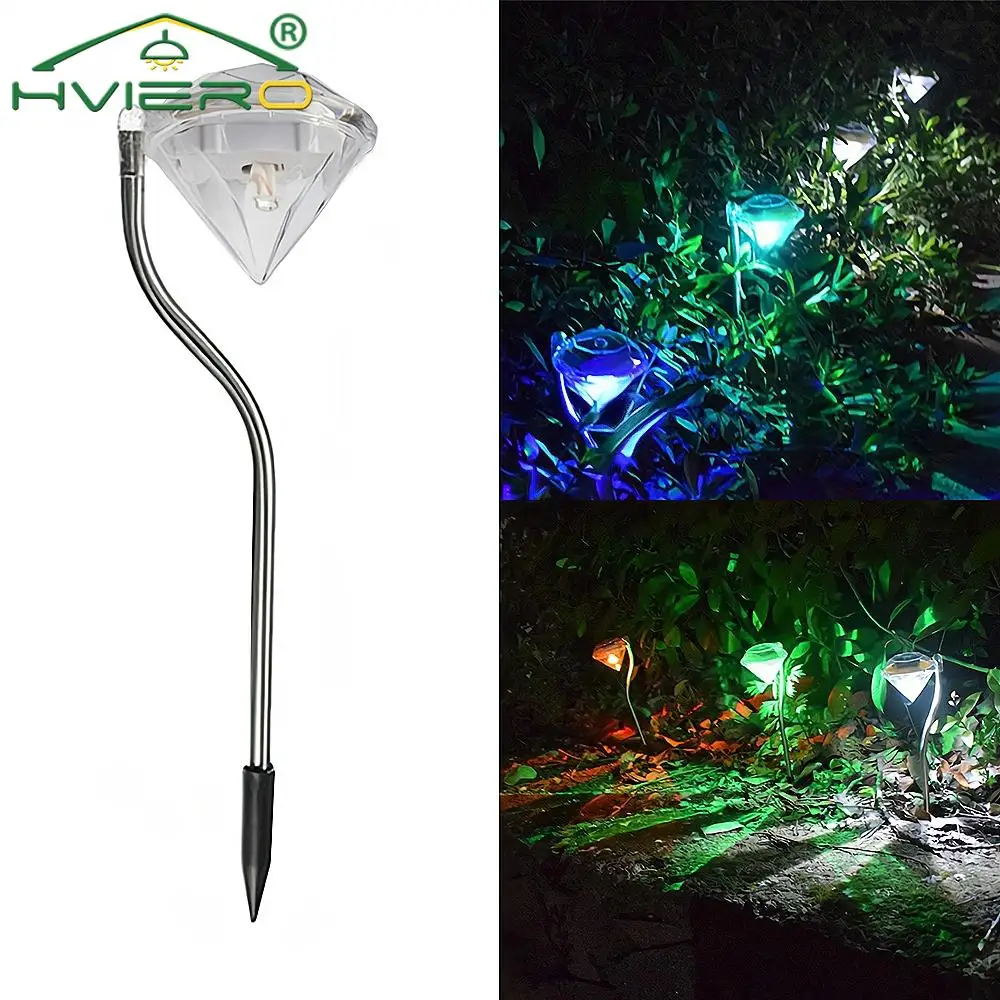Solar Lawn Lamp Outdoor Diamond LED Waterproof Stainless Steel Spot Lights Garden Villa Pathway Landscape Atmosphere Lighting