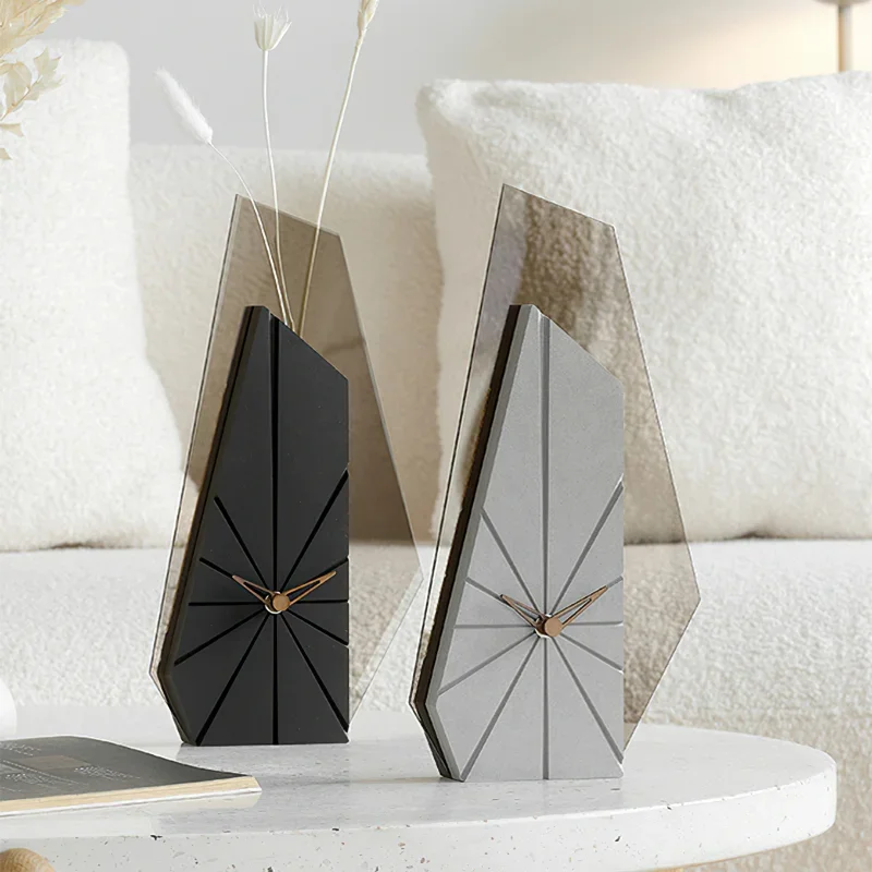 Modern Design Desk Clock Living Room Decoration Dried Flower Ornament Home TV Cabinet Accessories Creative Art Table Clock