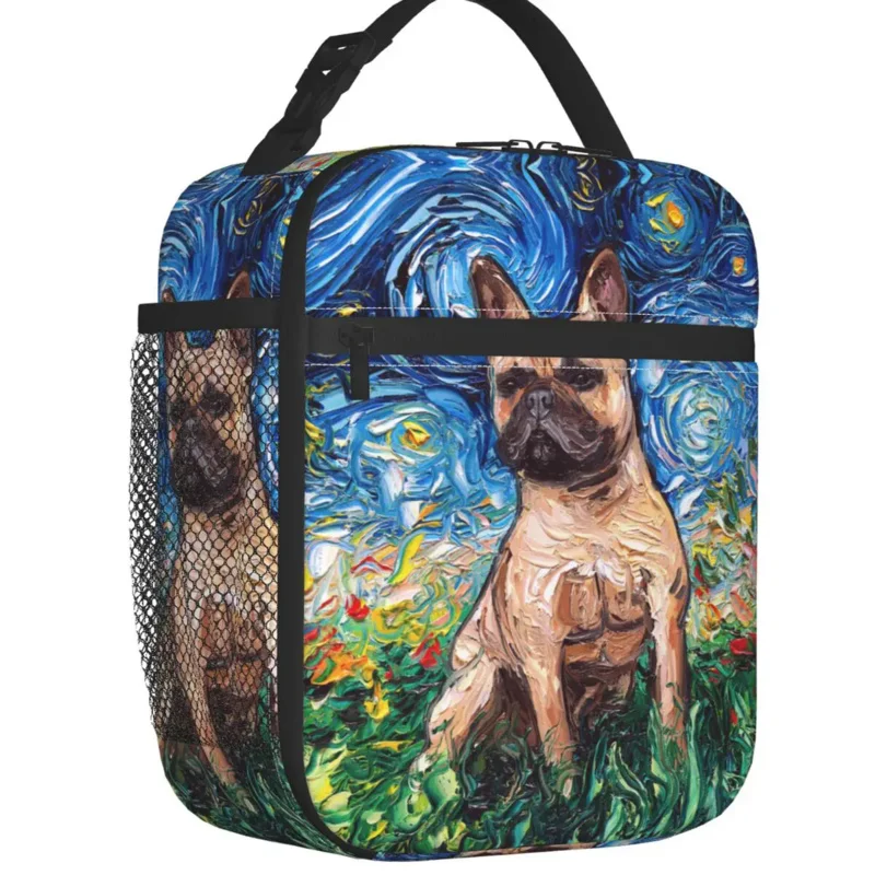 

French Bulldog Starry Night Resuable Lunch Boxes Waterproof Pet Dog Lover Cooler Thermal Food Insulated Lunch Bag Office Work