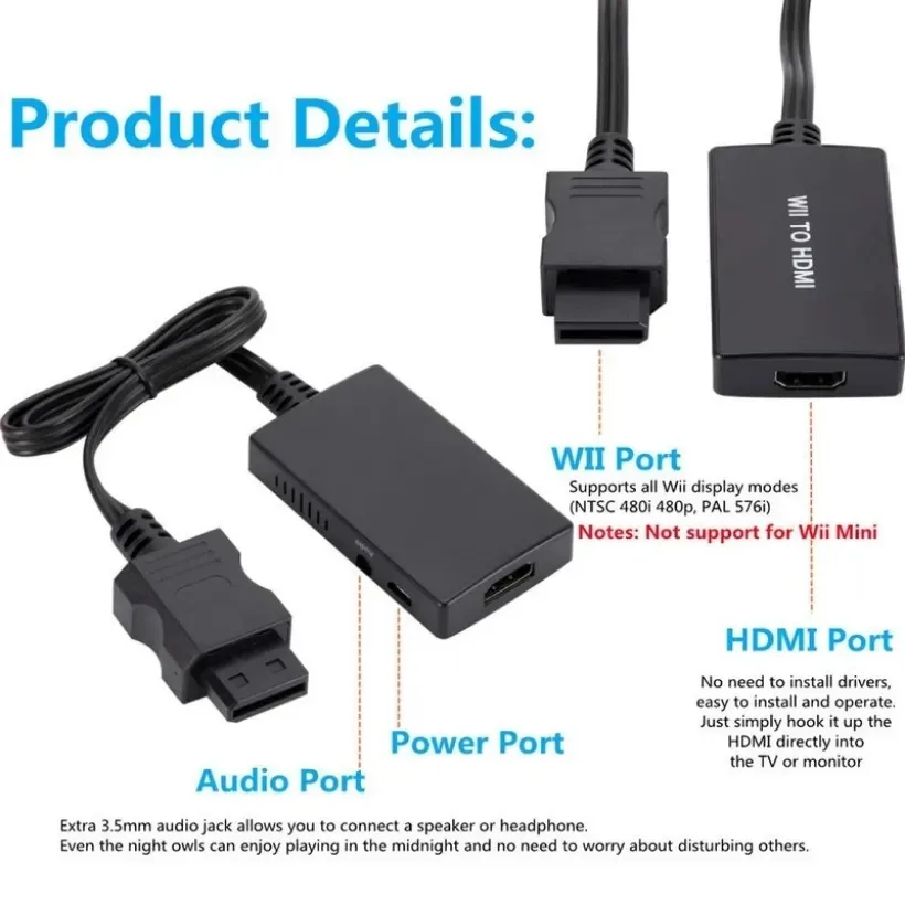 MnnWuu Wii to HDMI ȣȯ , Wii to HDMI ȣȯ , 3.5mm  , PC HDTV Wii ÷ 