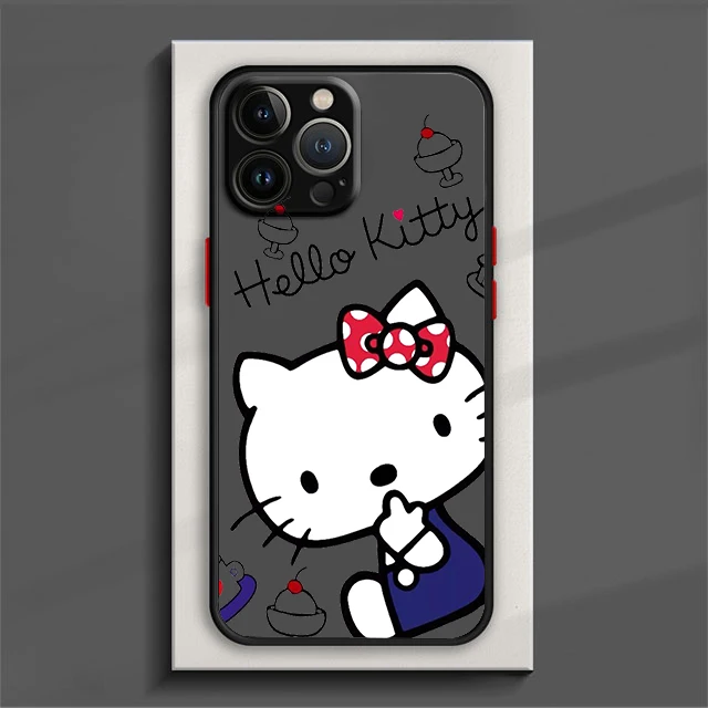 thumbnail image 1 of Bonita funda de teléfono de Hello kitty para iPhone, 15, 14, 13, 12, 11 Pro Max, mini, XS Max, XR, X, 8 Plus, SE, cubierta translúcida esmerilada, 1 of 5