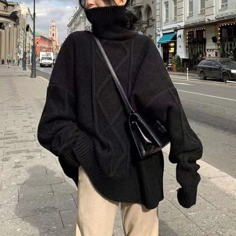 

All-match Twist Stitch Turtleneck Sweater Women Large Pullover Oversized Long Sweater Sweater Fashion 2024 Winter New Style