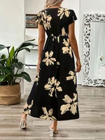Plus Size 1XL-5XL Women's Fashion Elegant Plus Size Floral Maxi Dress Ladies Casual Short Sleeve Elegant Crew Neck Peplum Dress - Image 2