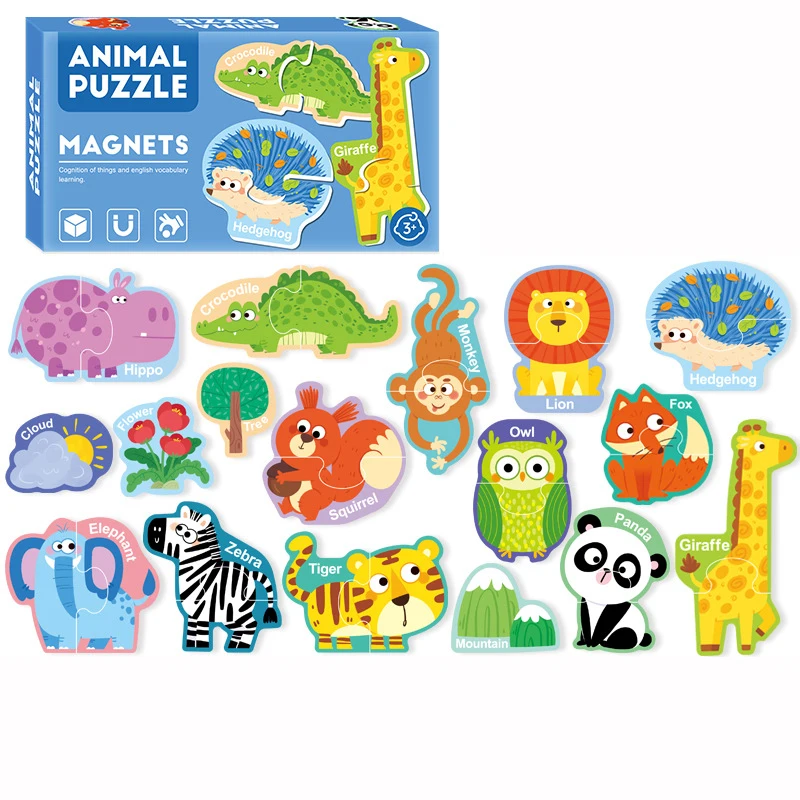 Magnetic puzzles Games Refrigerator Stickers Cartoon Letters Numbers Animal Vehicle Cognitive Matching Puzzle Educational Toys