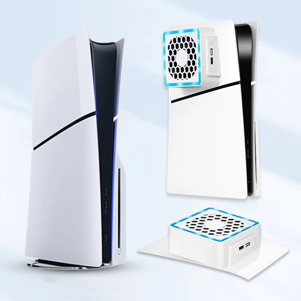 LED 조명이 있는 측면 장착 선풍기, 측면 장착 냉각 선풍기, PS5 슬림 게임 콘솔용, USB 포트 2 개, 5V 2.4A