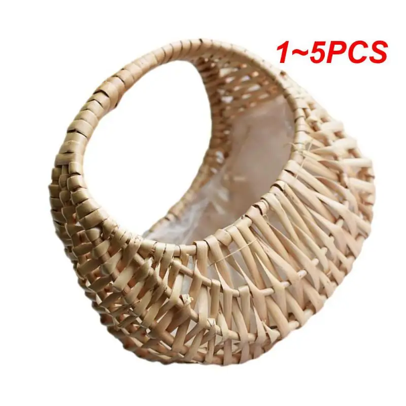 1~5PCS Flower Arrangement Basket Half Moon Wicker Basket Woven Basket With Handle Wedding Flower Girl Baskets Sturdy Picnic 1