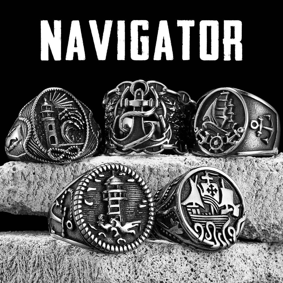 Anchor Lighthouse Ocean Sailor Ring - Stainless Steel Vintage Punk Fashion Jewelry Gift