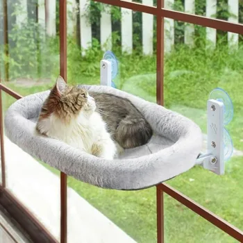 Cordless Cat Window Perch Cat Hammock for Wall with 4 Strong Suction Cups Solid Metal Frame and Two Replaceable Covers Foldable 1