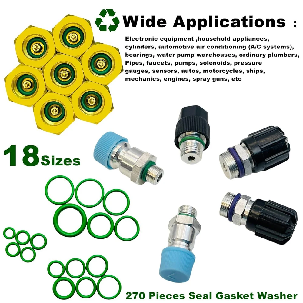 Rubber O Rings 530 225PCS Oil Resistance O Ring Washer Gasket Seals Watertightness Assortment Different Size Plastic Box Kit Set