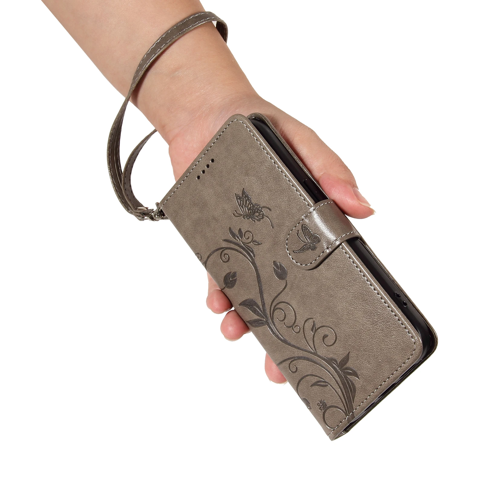 Embossed Flower Design Leather Wallet Flip Case with Card Holder