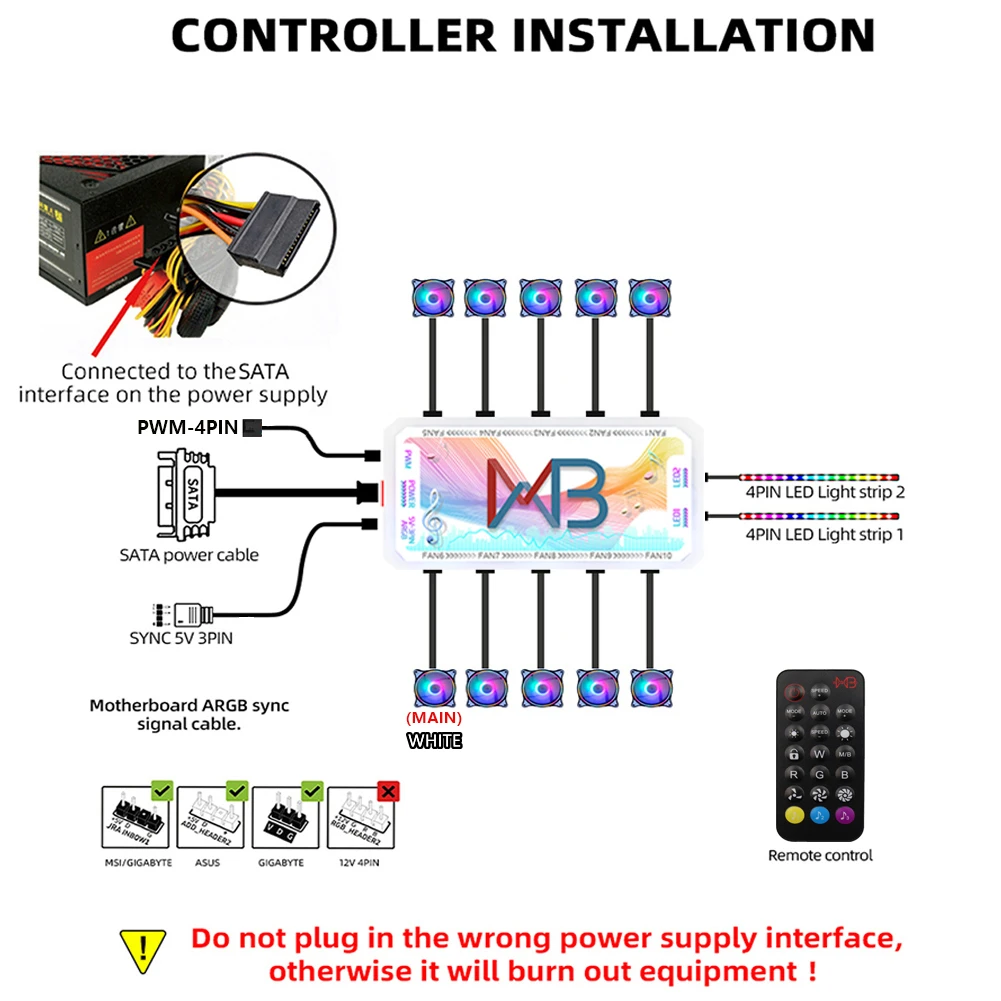 Wovibo-ventiladores de Chassi para Computador Rainbow Ventilador Rgb Argb Ajuste Silencioso Aura Sync 12cm 6pin 12v 120 mm - Imagem 6