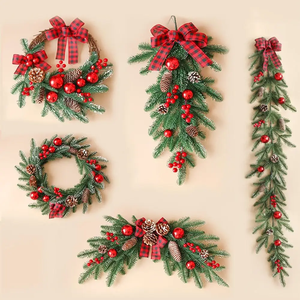 Exquisite Artificial Christmas Wreath Realistic Pine Cone PVCVine Ring Xmas Tree Garland DIY Simulated Window Hanging Decor