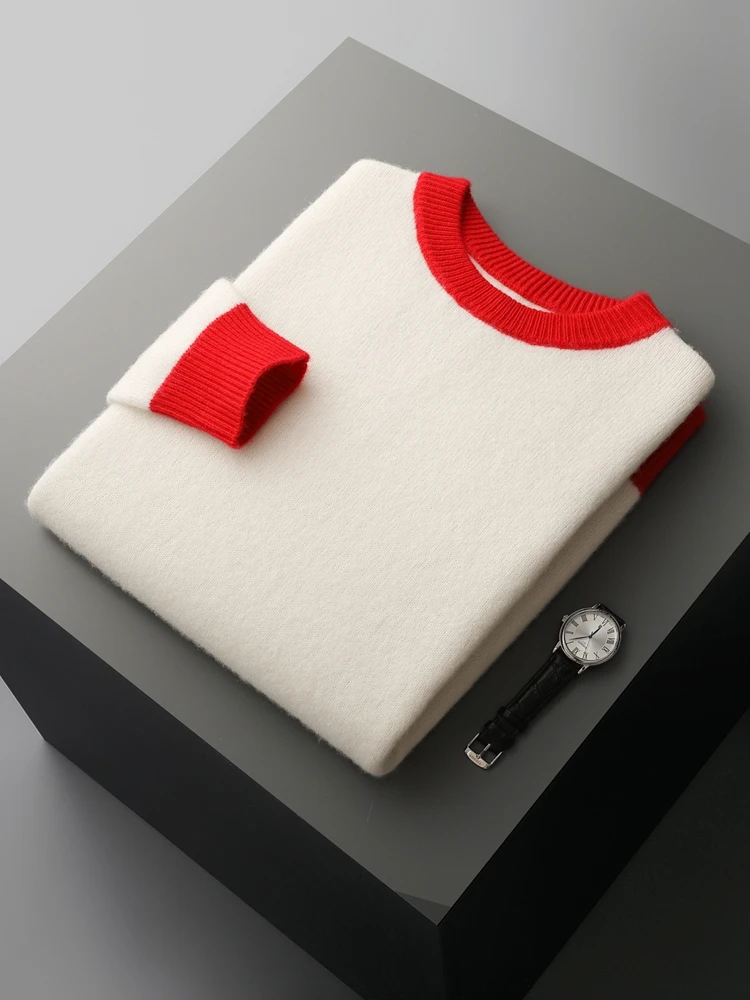 New Chic Men's Cashmere Sweater O-neck Long Sleeve Pullover Autumn Winter 100% Cashmere Knitwear Smart Casual Clothing Tops 4