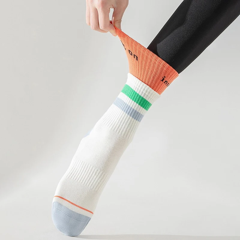Yoga Cotton Breathable Socks Mid-calf Solid Color Striped Anti-slip Sports Socks Pilates Socks Dance Fitness Training Socks 7 Sca6522cfafeb4f43bd07ea5ebe2f9c91P