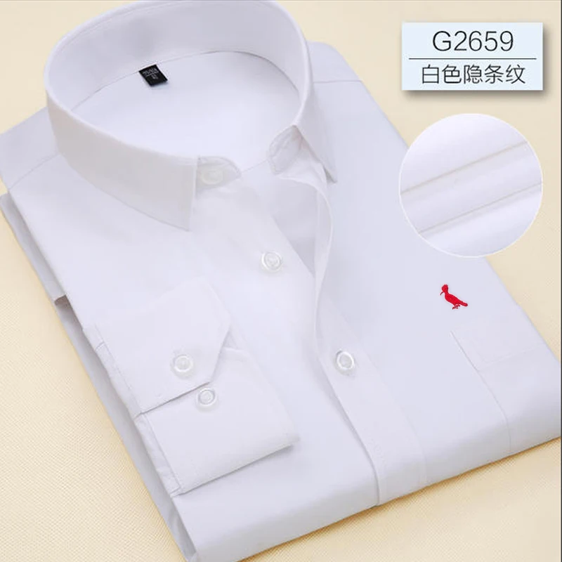 Chemise Homme Classique En Polycoton - Col Boutonné, Manches Longues, Blanche à Rayures - Simon Jersey