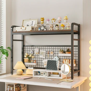 Desktop Bookshelf & Bookcase with Grid Panel – Multi-Layer Wood & Metal Storage Organizer 3