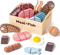 Wooden Pretend Play Kitchen Toys Cutting Food Accessories Set Fruit Vegetable Bakery Meat fish Early Educational Cognition Toys 3