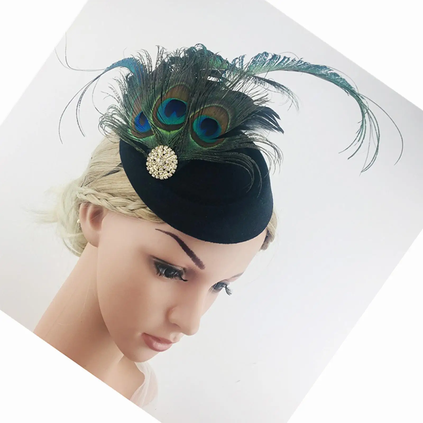 Retro 1920s Peacock Feather Flapper Headband Wedding Bridal Headpiece