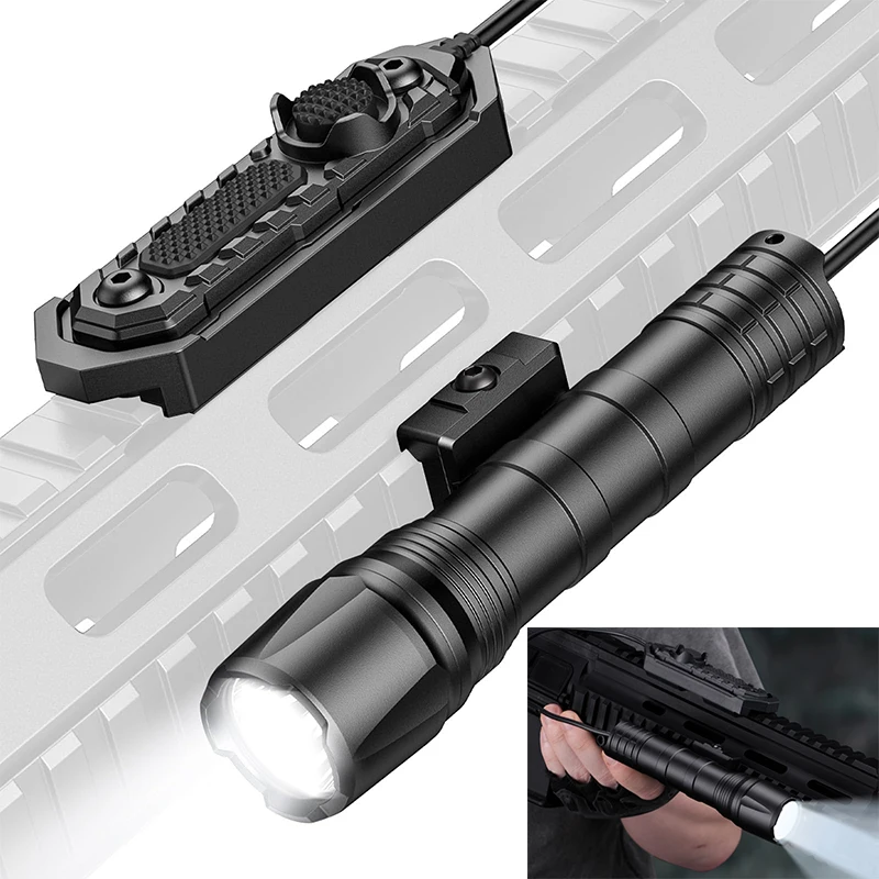 EZshoot 1800 Lumens Tactical Flashlight Rifle Light Compatible with Picatinny Rail IPX7 Rechargeable with Remote Pressure Switch