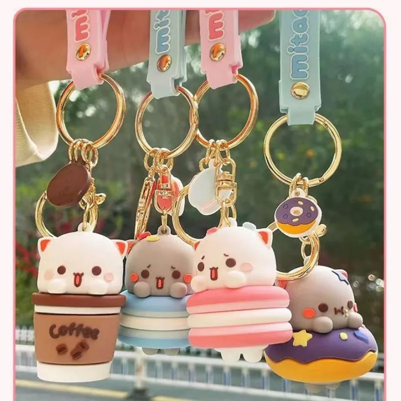 

Fashion Mitao Cat Figures Keychain Bubu Dudu Panda Bear Key Ring Diy Car Backpack Key Holder Toys Party Kids Fans Gifts