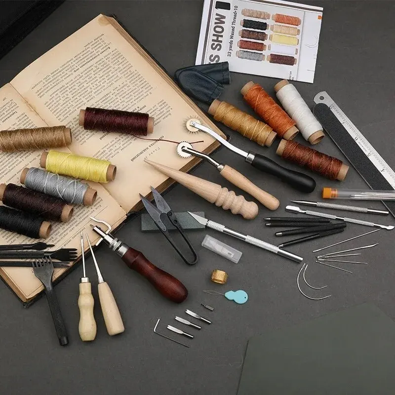 LMDZ Leather Craft Working Tools Repair Set with Waxed Thread Groover Awl for Beginners Professionals