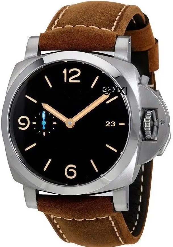 

SHXI mens mechanical watch automatic Black Case Brown Leather