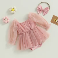 ma&baby 0-24M Newborn Baby Girl Romper Princess Infant Toddler Long Sleeve Tulle Jumpsuit + Bow Headband Fall Spring Outfits 5