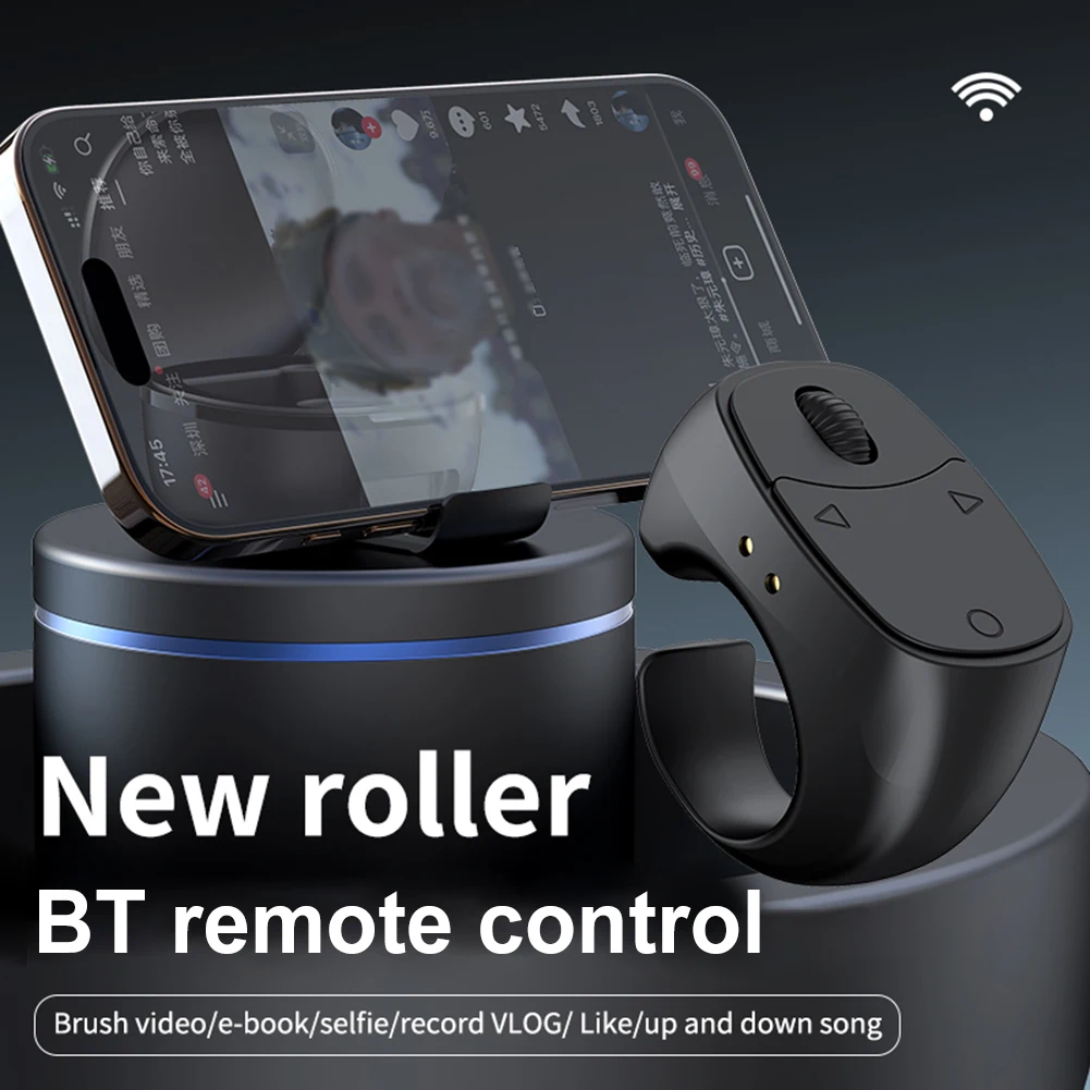 For Tiktok Fingertip Remote Control Wireless Bluetooth Scrolling Ring Multi-Function Selfie Button Page Turner for iOS Android remote control ring