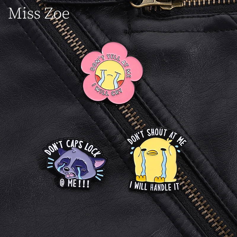 Cute Crying Animal Flower Little Yellow Duck Enamel Pins Don'T Caps ...